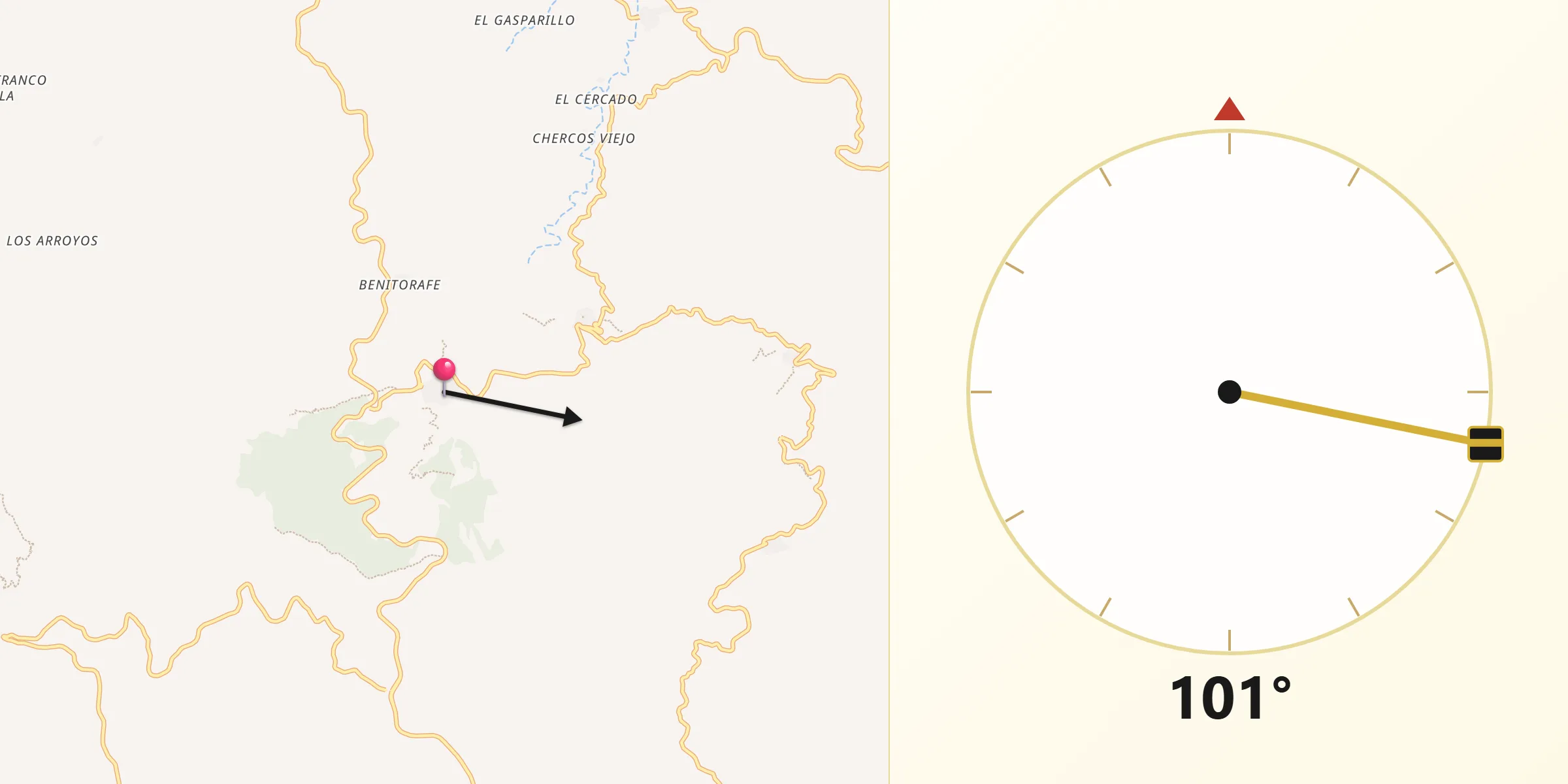Dirección de la Qibla desde Tahal