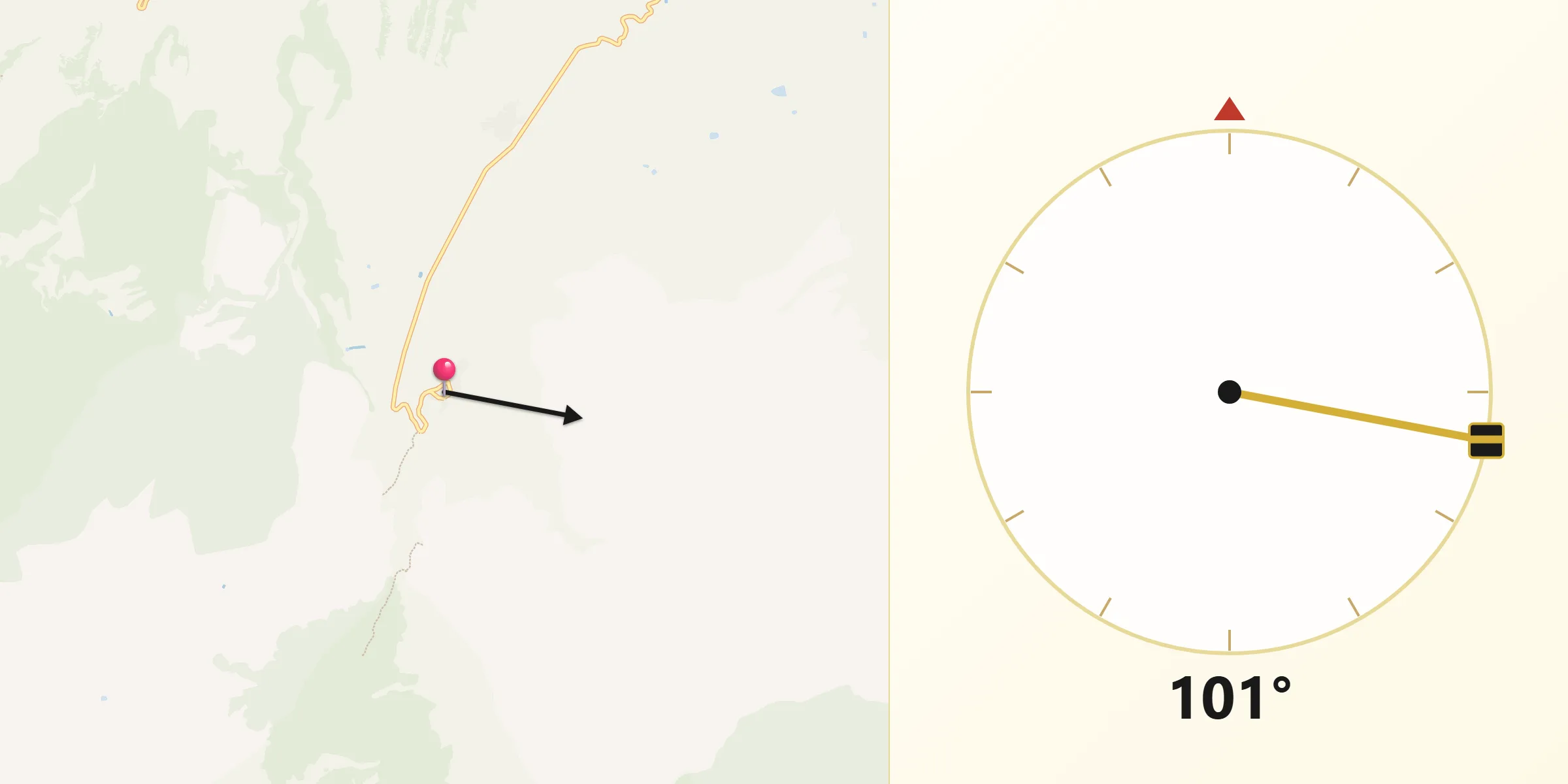 Dirección de la Qibla desde Lugros