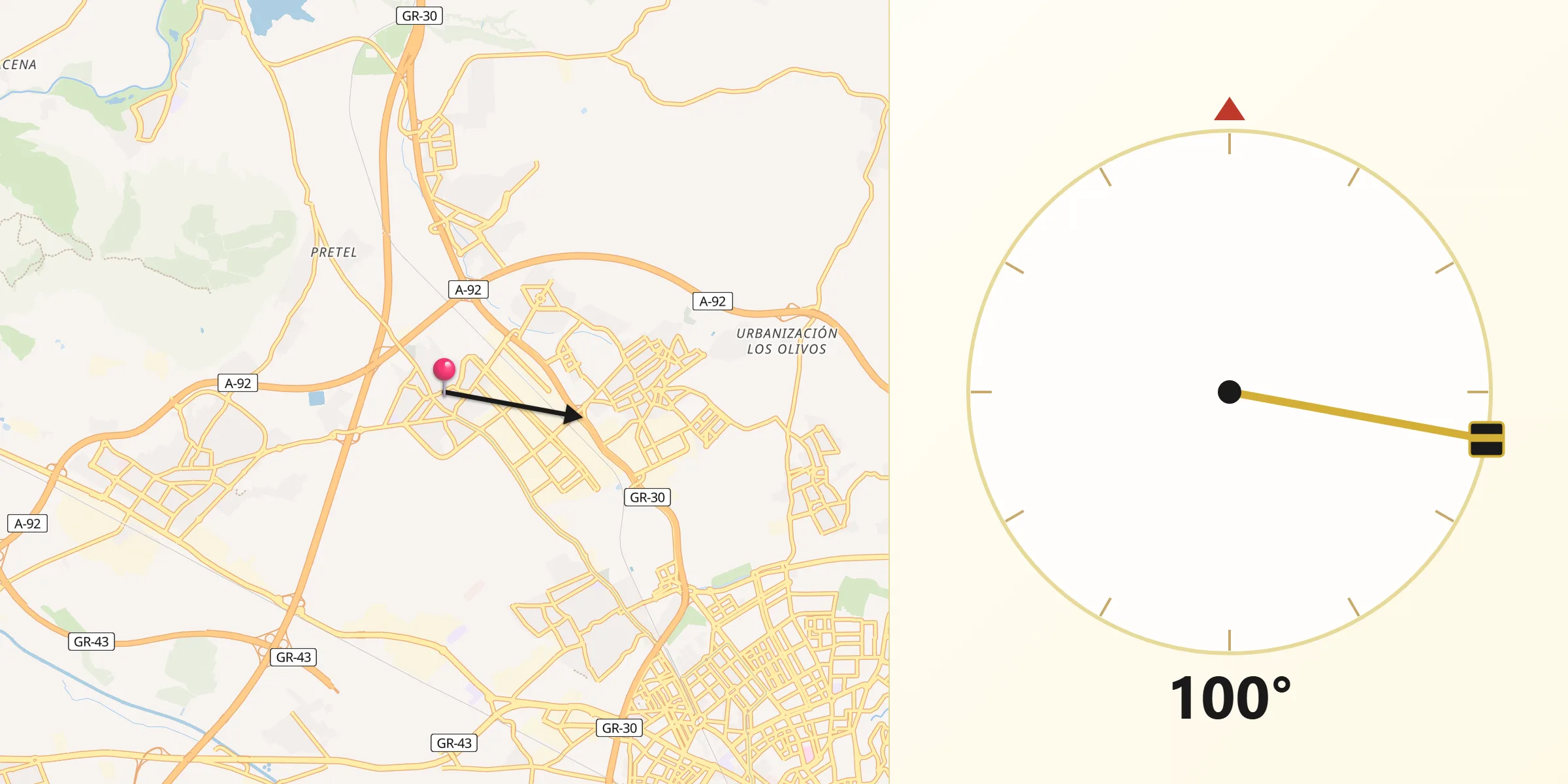 Dirección de la Qibla desde Albolote