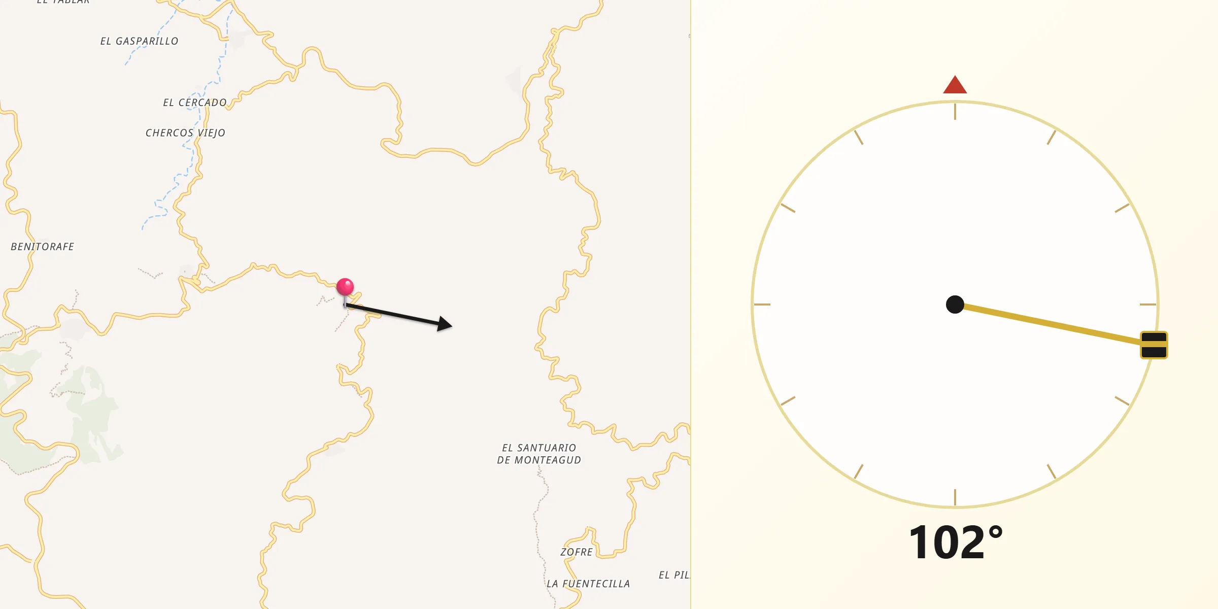 Dirección de la Qibla desde Benitagla