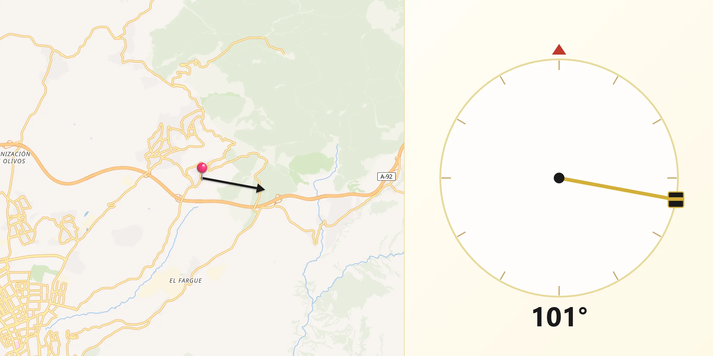 Dirección de la Qibla desde Víznar