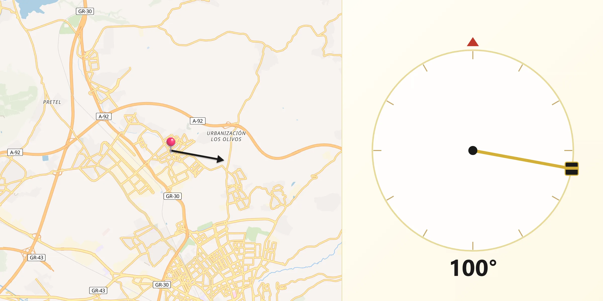 Dirección de la Qibla desde Peligros