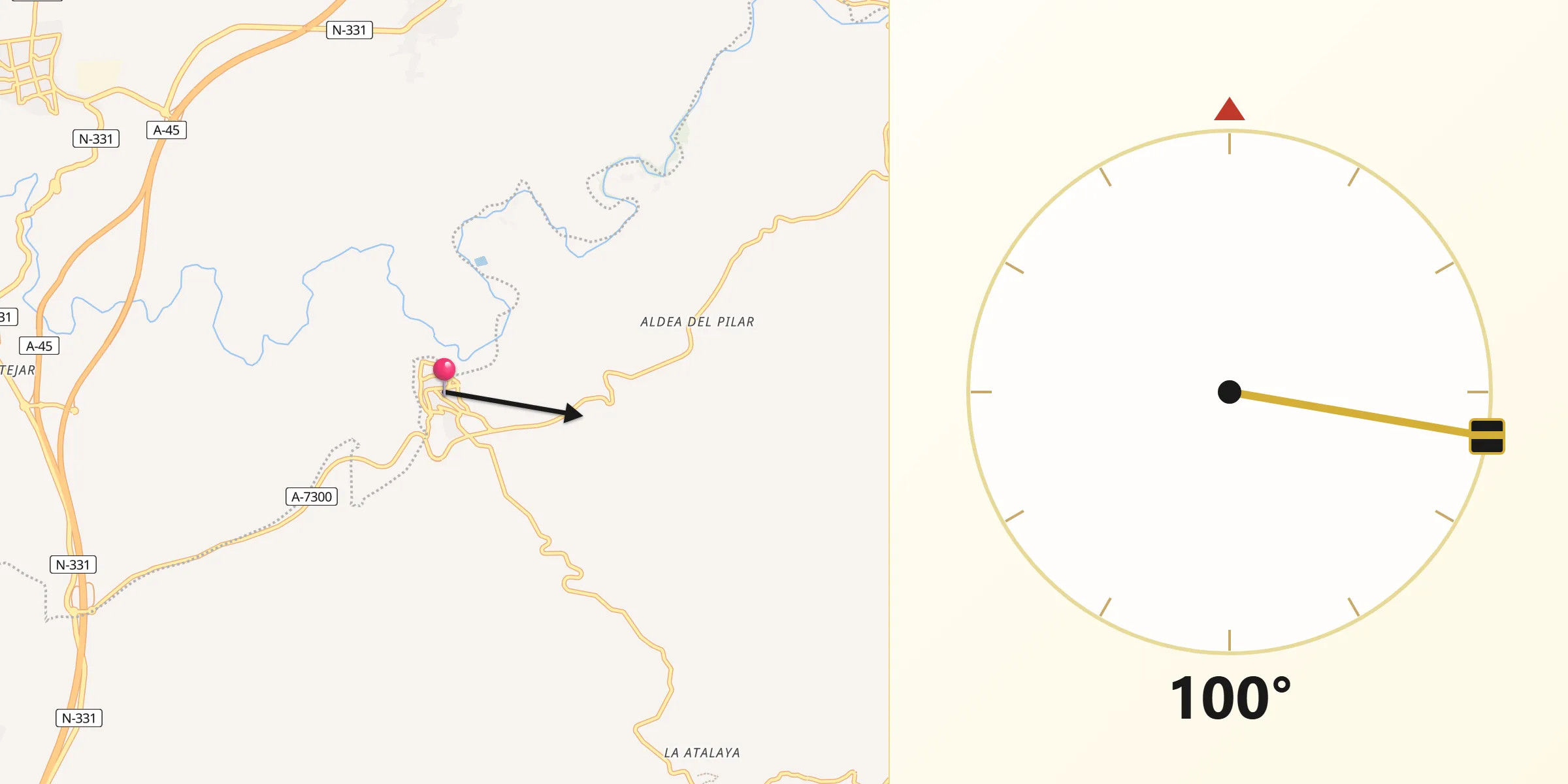Dirección de la Qibla desde Cuevas Bajas