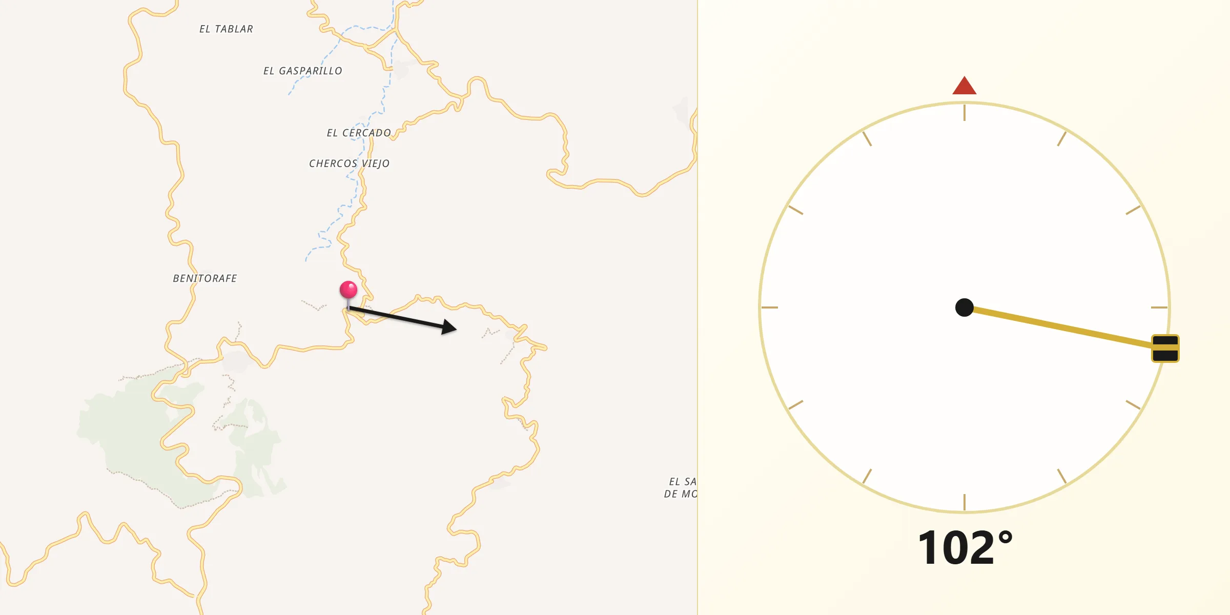 Dirección de la Qibla desde Alcudia de Monteagud
