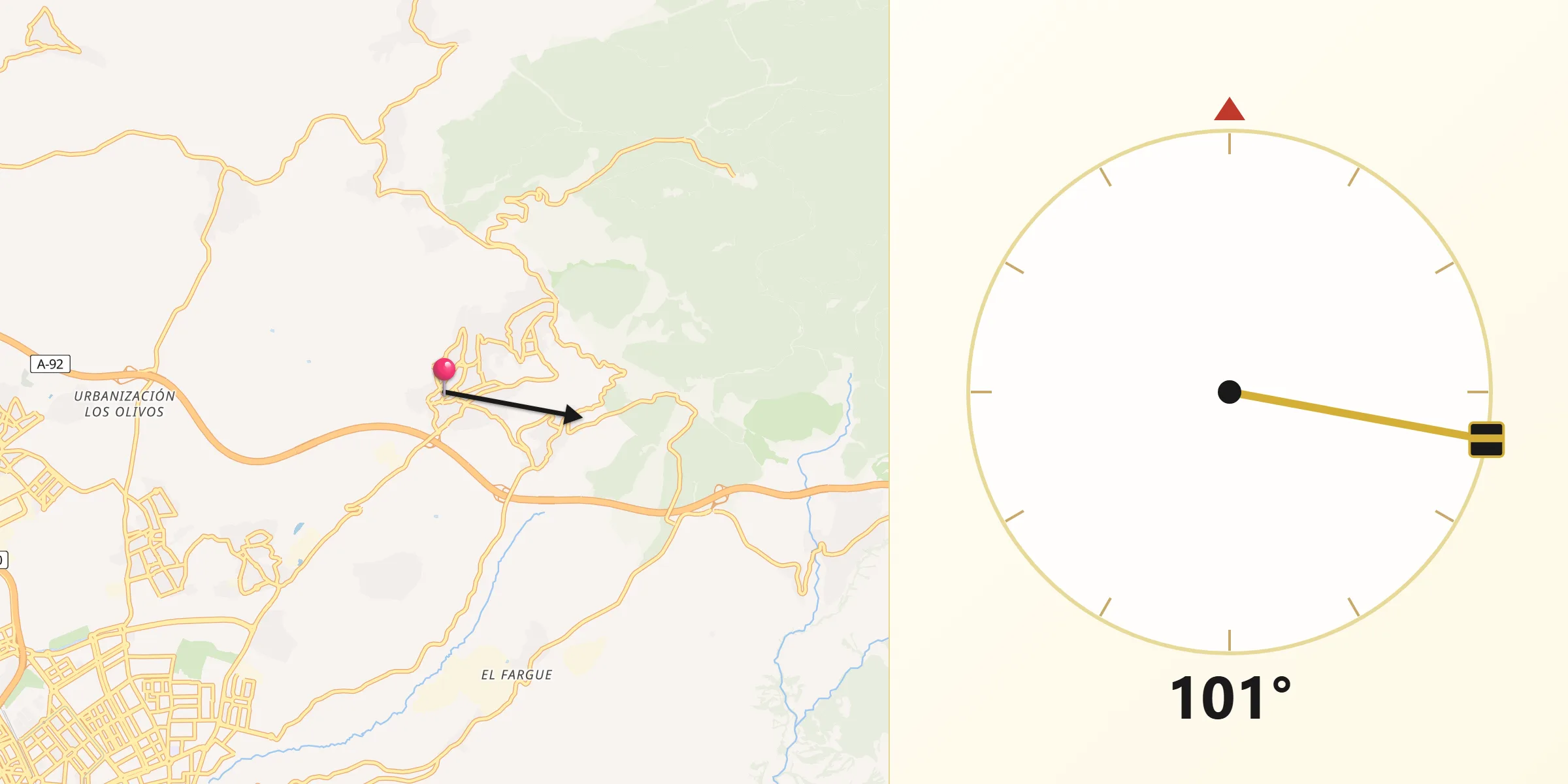 Dirección de la Qibla desde Alfacar