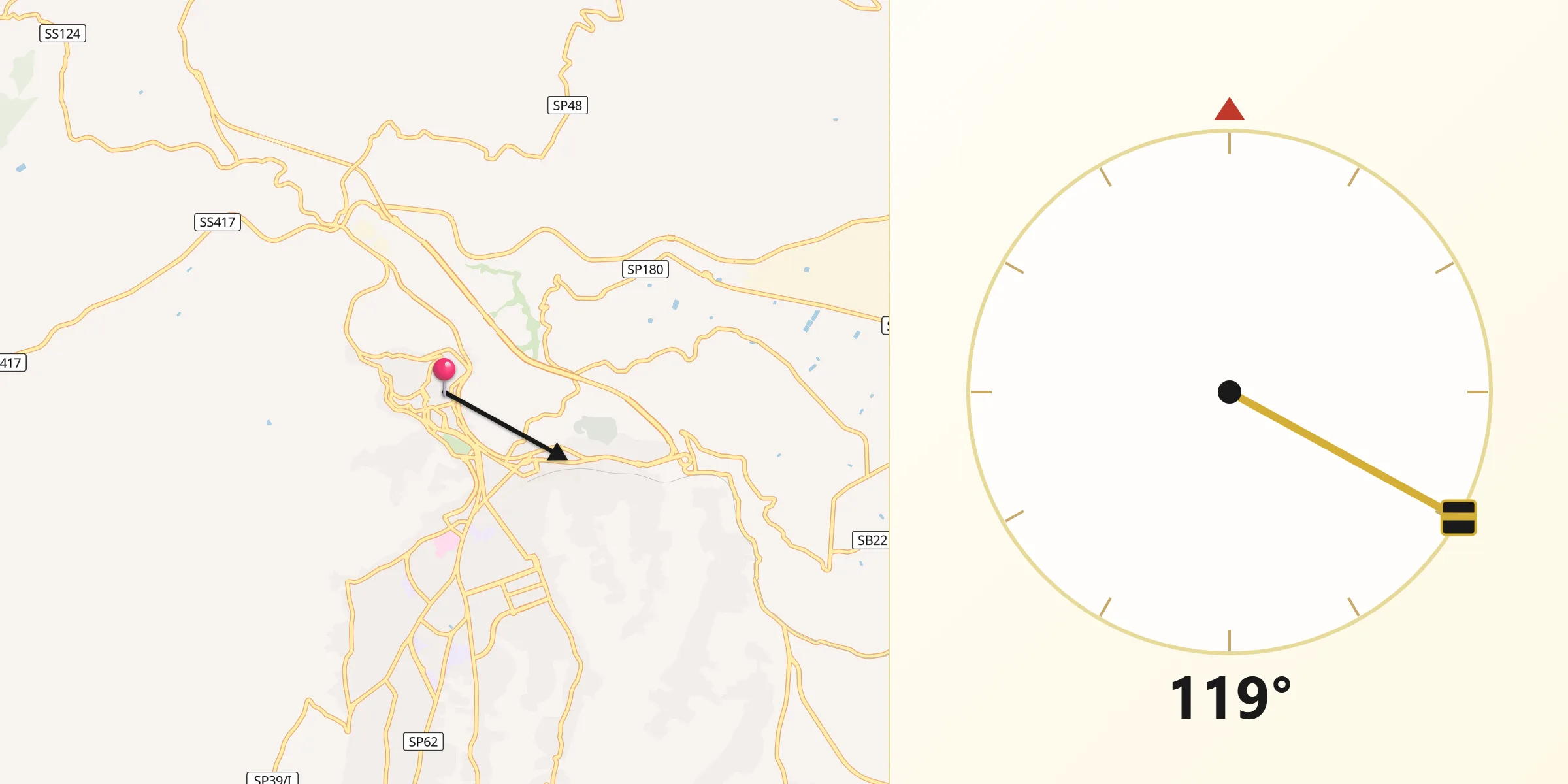 Direzione della Qibla da Caltagirone
