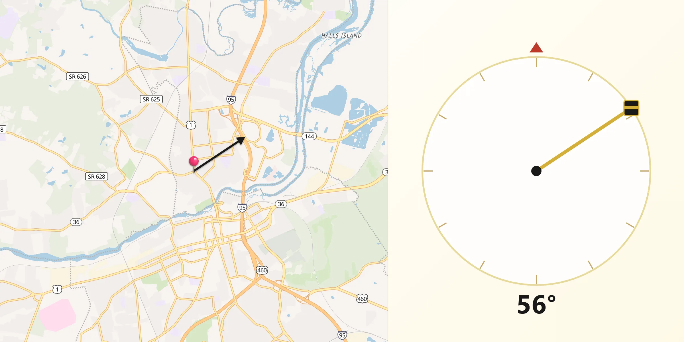 Qibla Direction from City of Colonial Heights