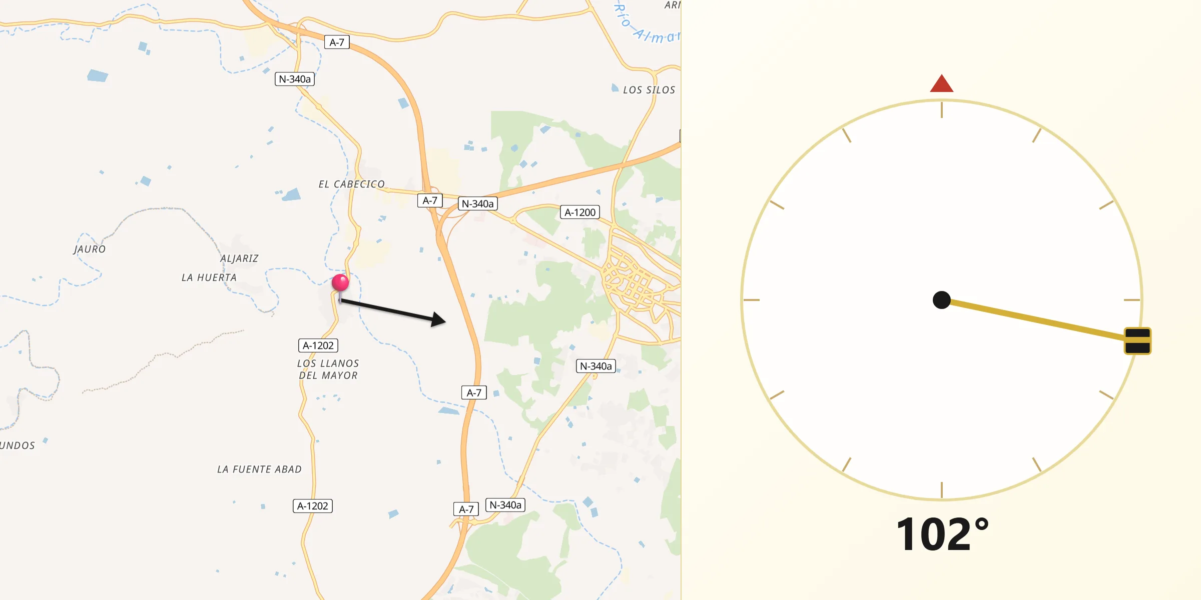 Dirección de la Qibla desde Antas