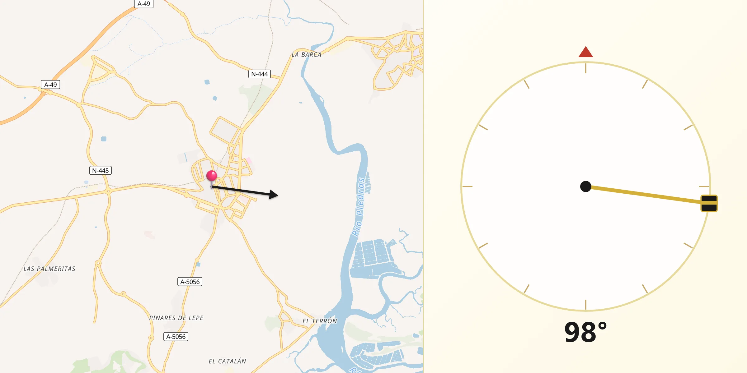 Dirección de la Qibla desde Lepe