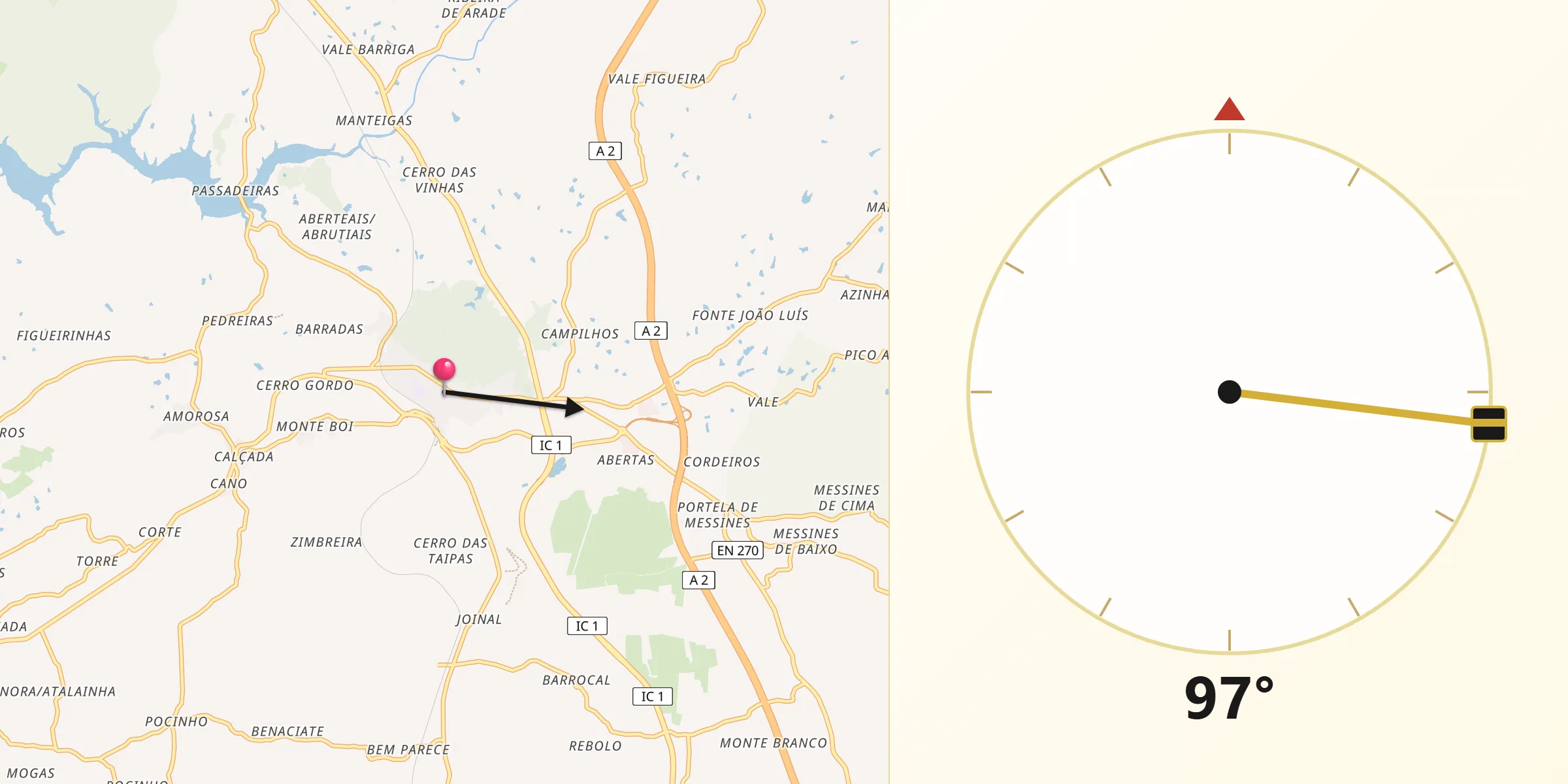 Direção da Qibla a partir de São Bartolomeu de Messines