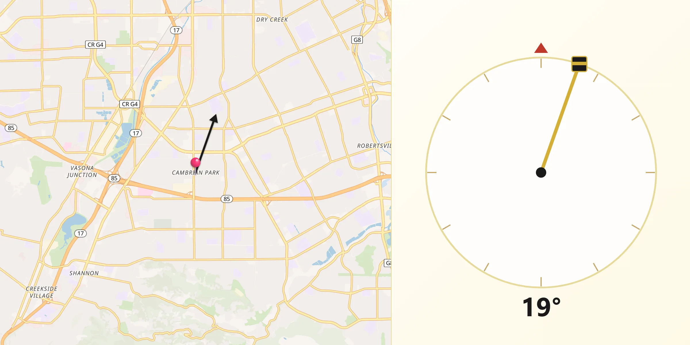 Qibla Direction from Cambrian Park
