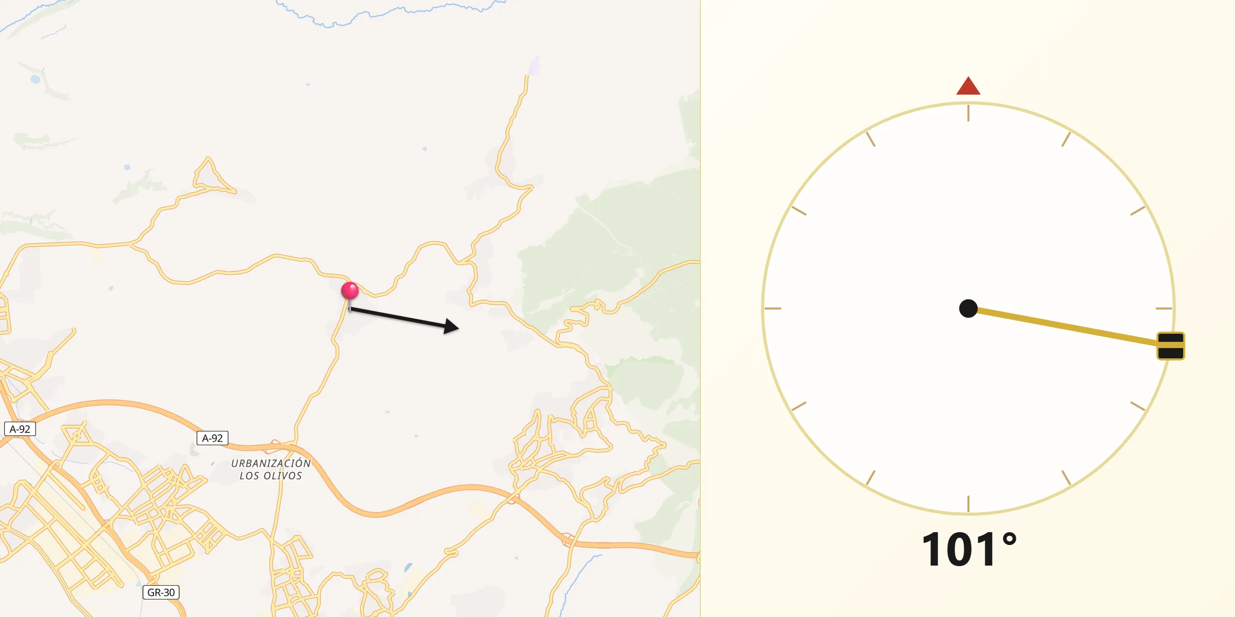 Dirección de la Qibla desde Güevéjar