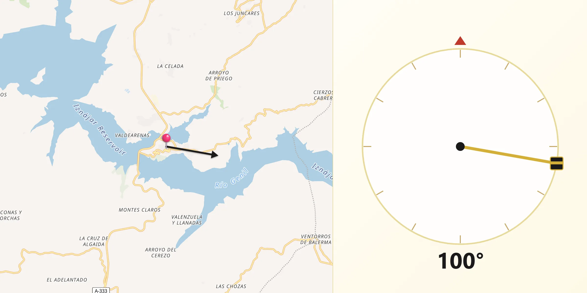Dirección de la Qibla desde Iznájar