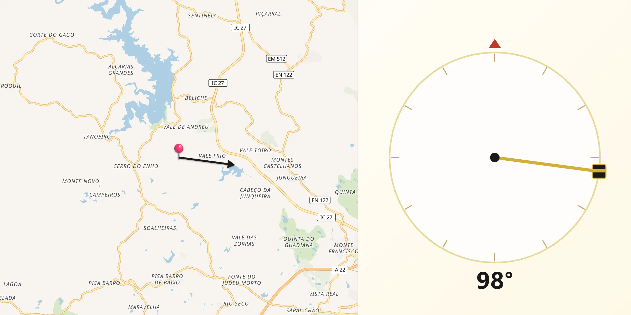 Direção da Qibla a partir de Castro Marim
