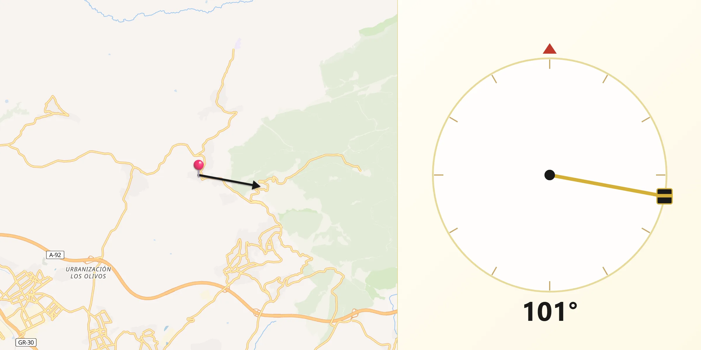 Dirección de la Qibla desde Nívar
