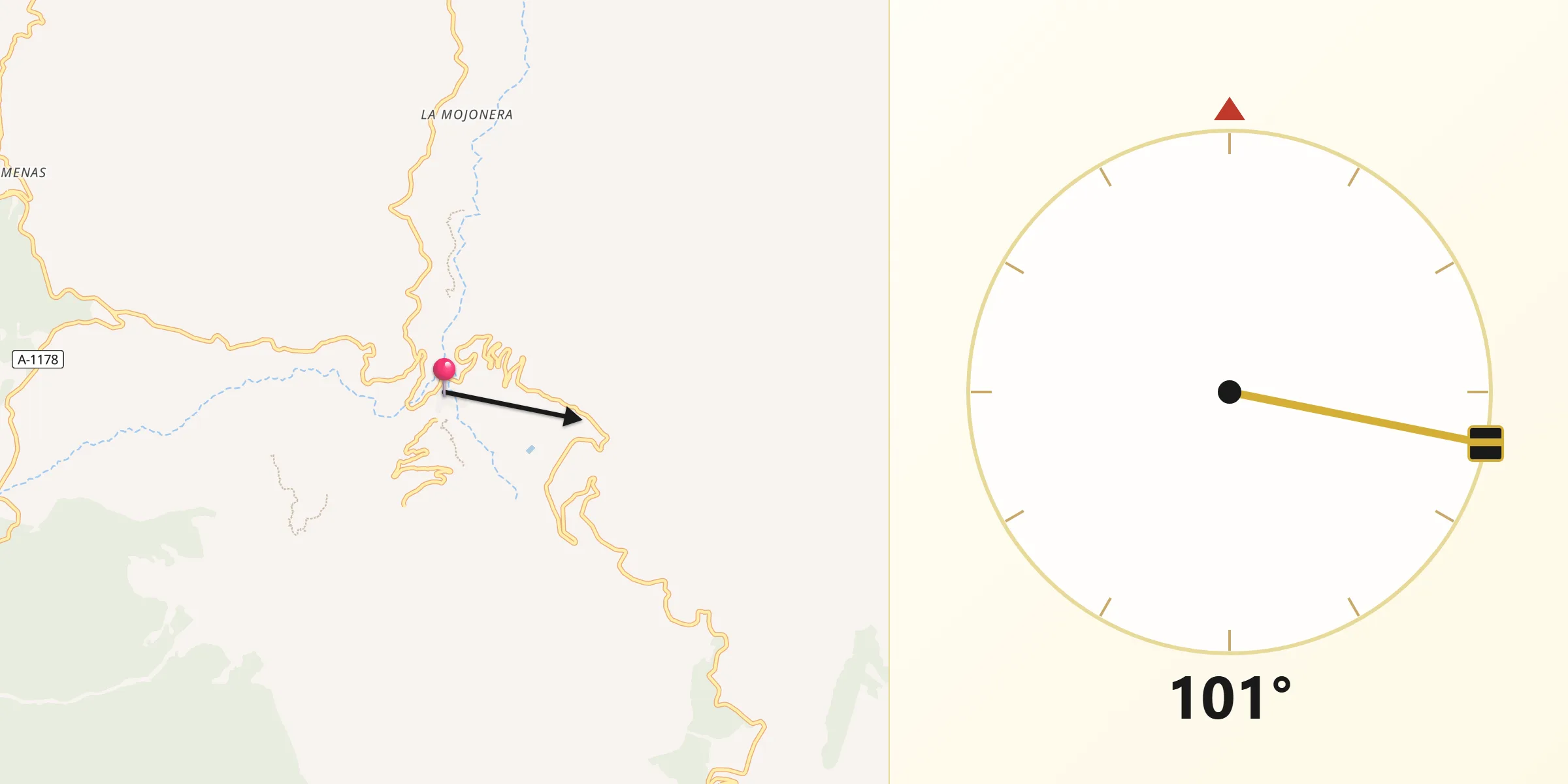 Dirección de la Qibla desde Bacares