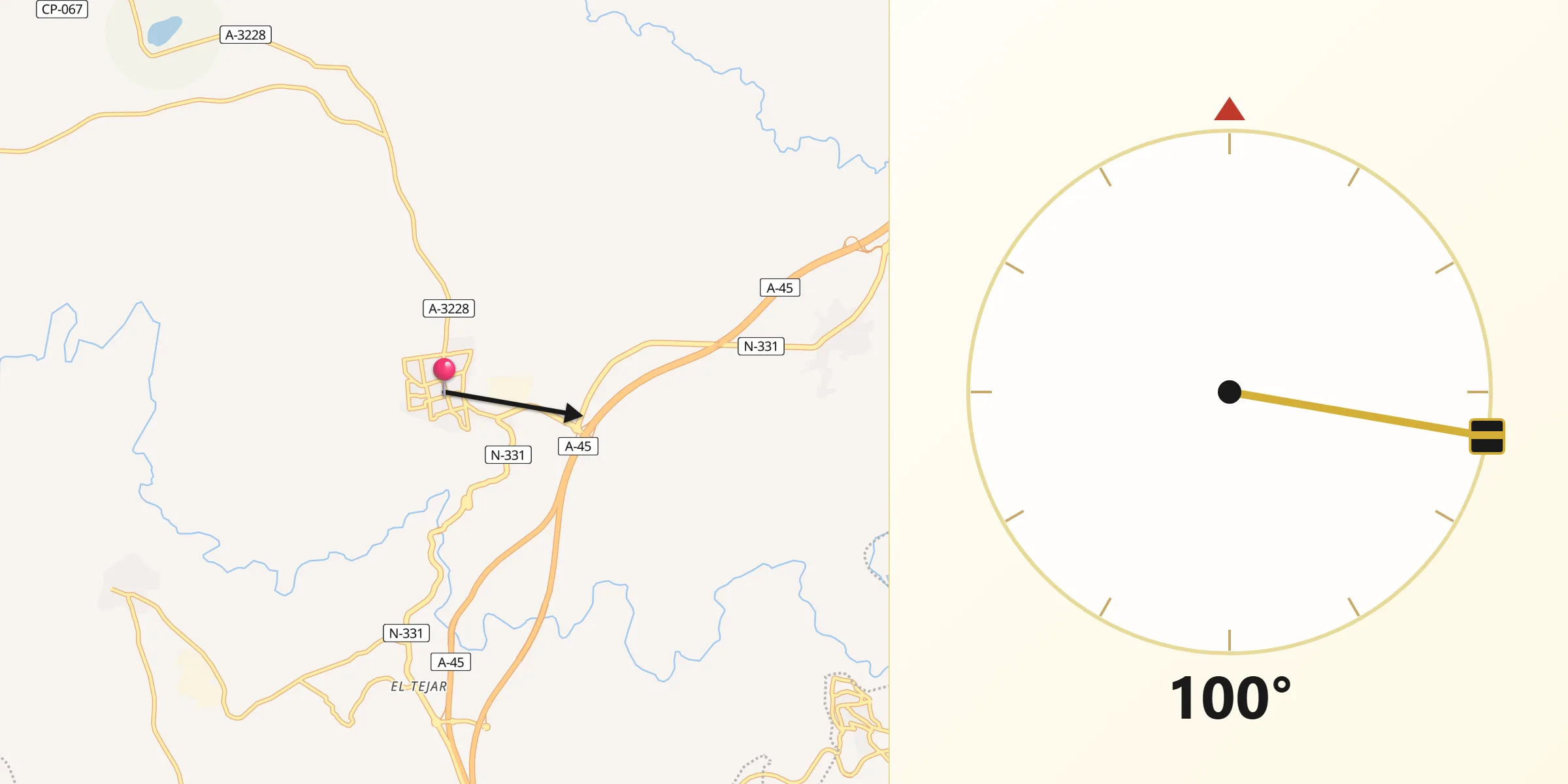 Dirección de la Qibla desde Benamejí