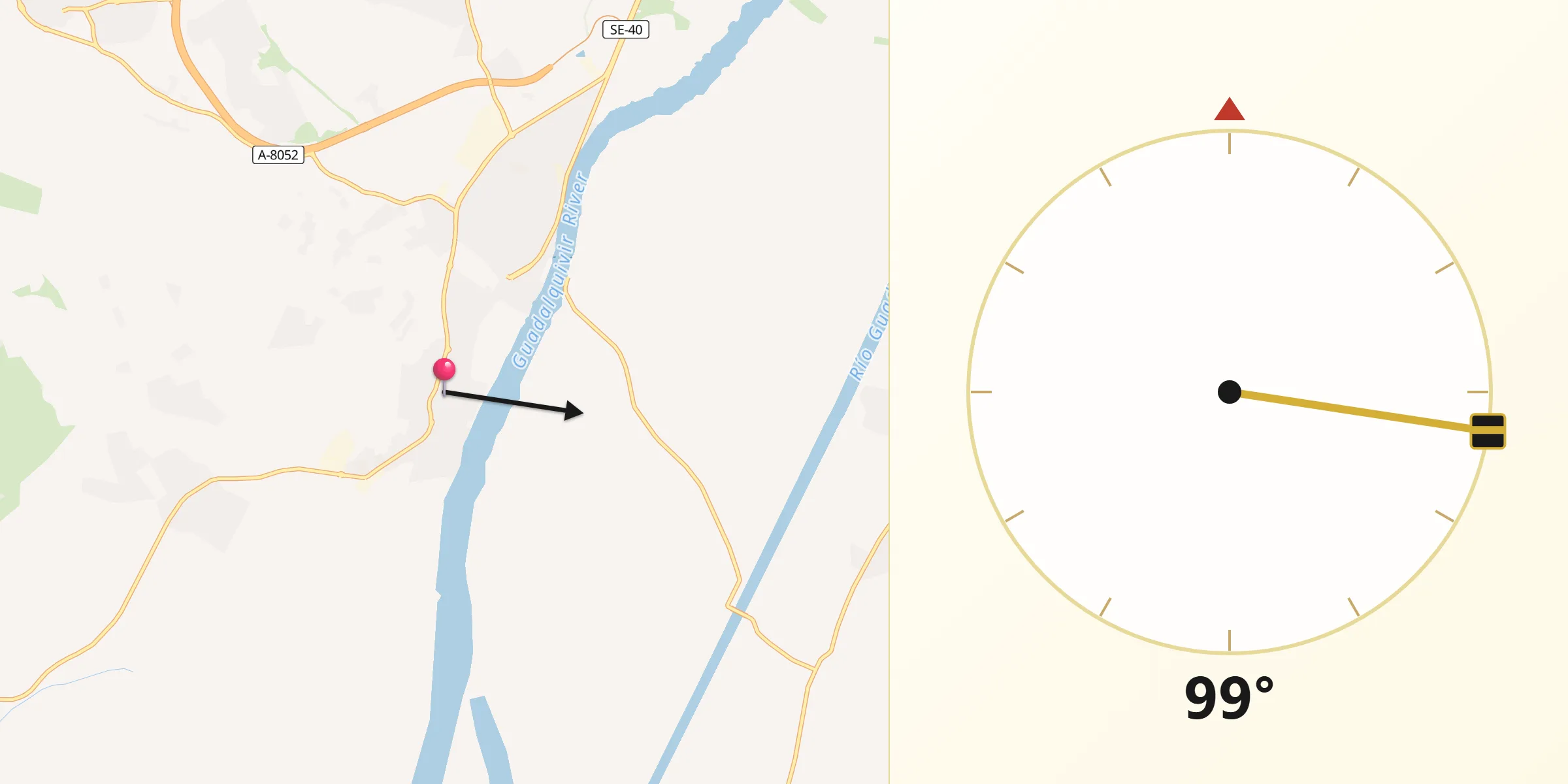 Dirección de la Qibla desde La Puebla del Río