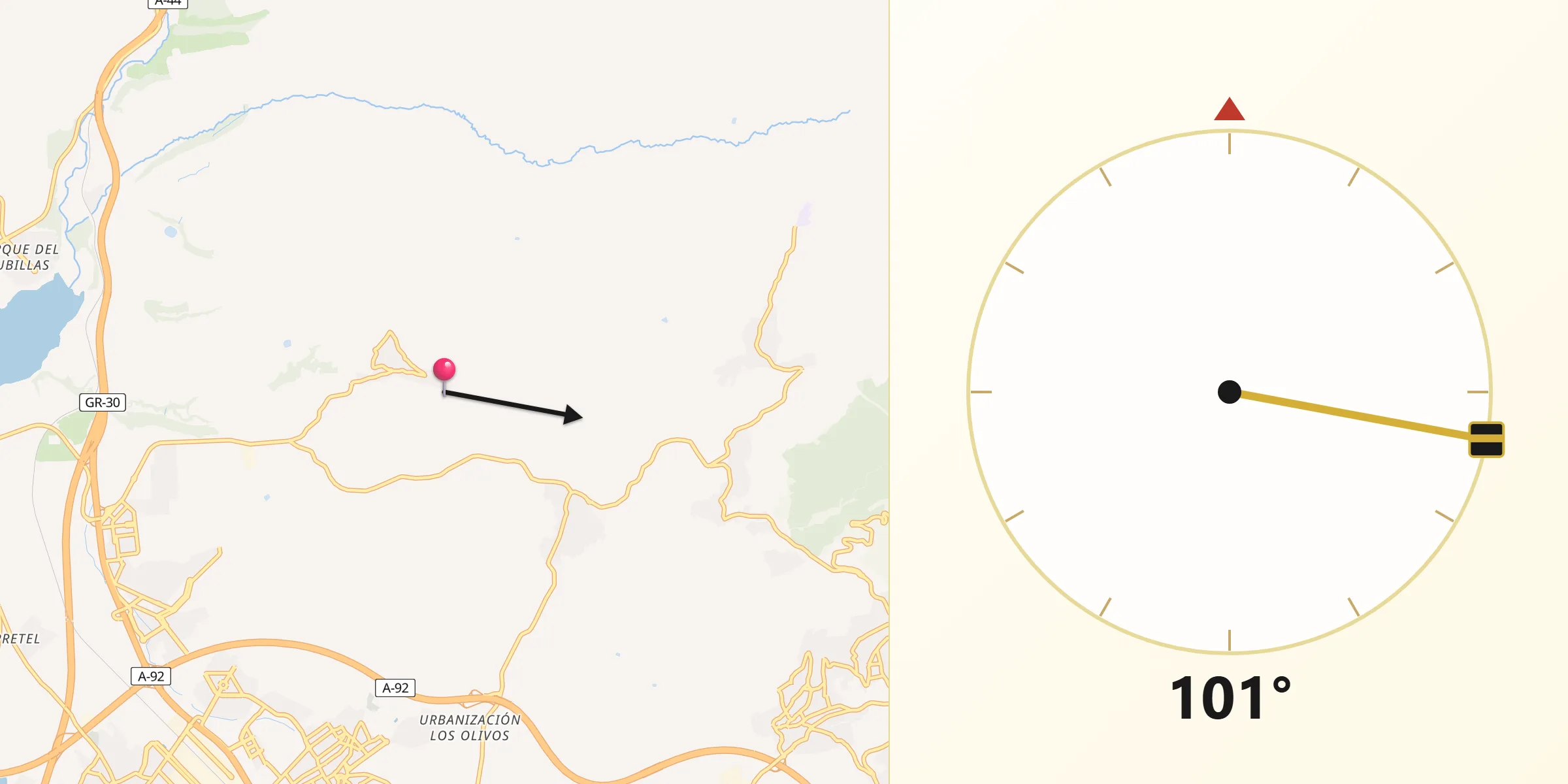 Dirección de la Qibla desde Calicasas