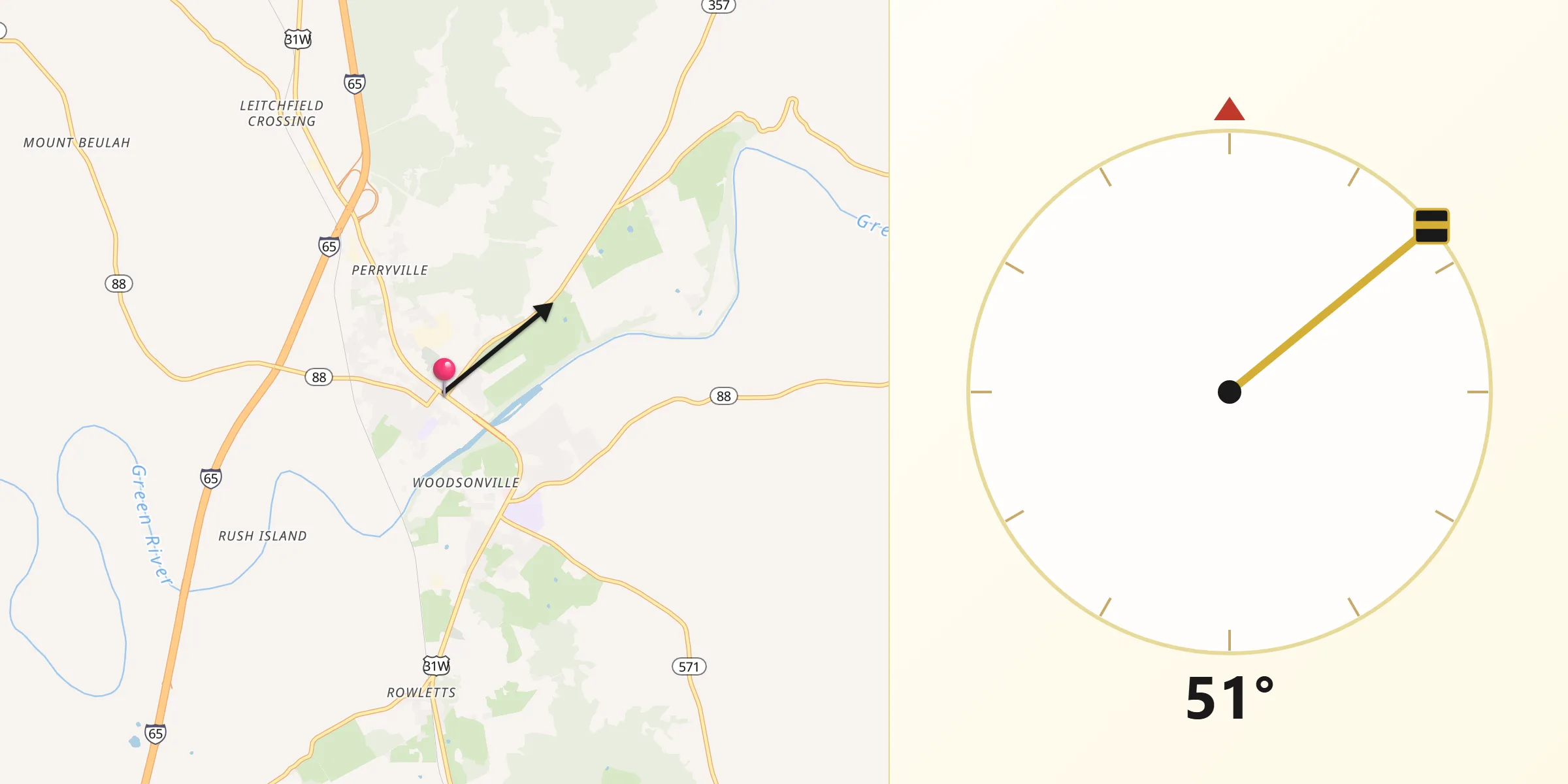 Qibla Direction from Munfordville
