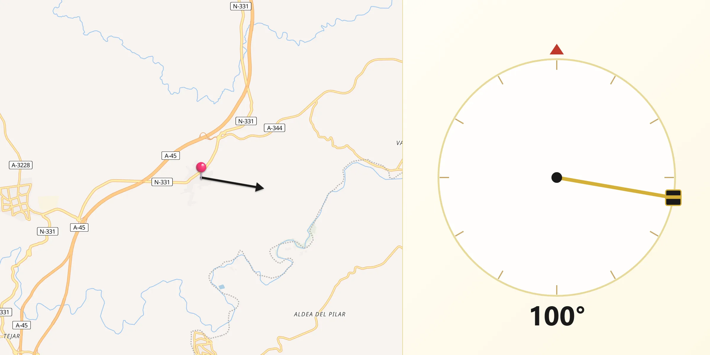 Dirección de la Qibla desde Encinas Reales