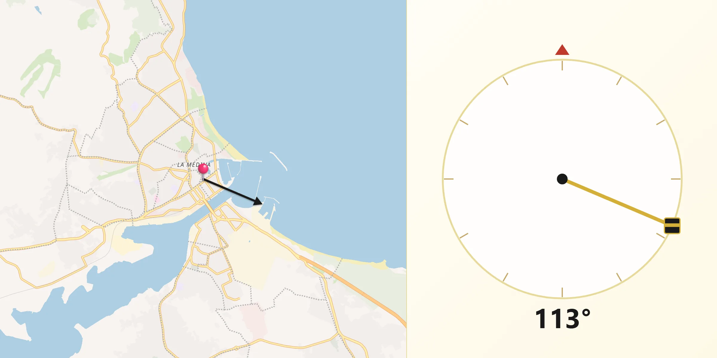 Direzione della Qibla da Biserta