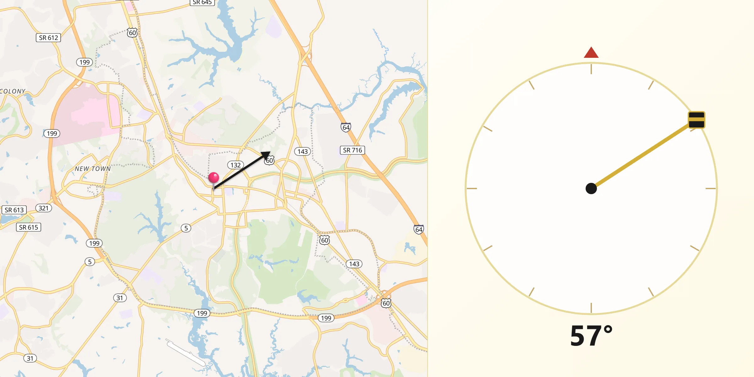Qibla Direction from City of Williamsburg