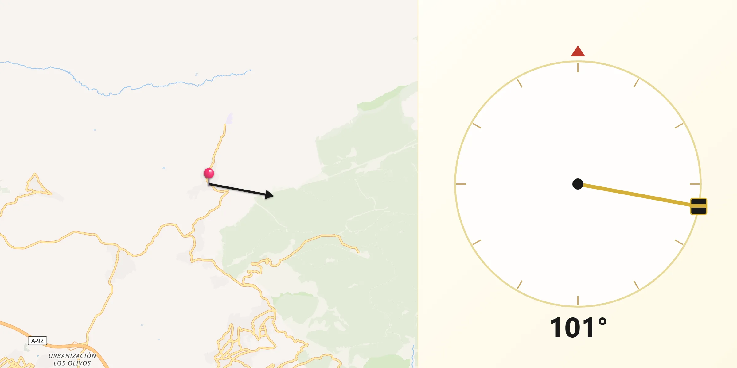 Dirección de la Qibla desde Cogollos de la Vega