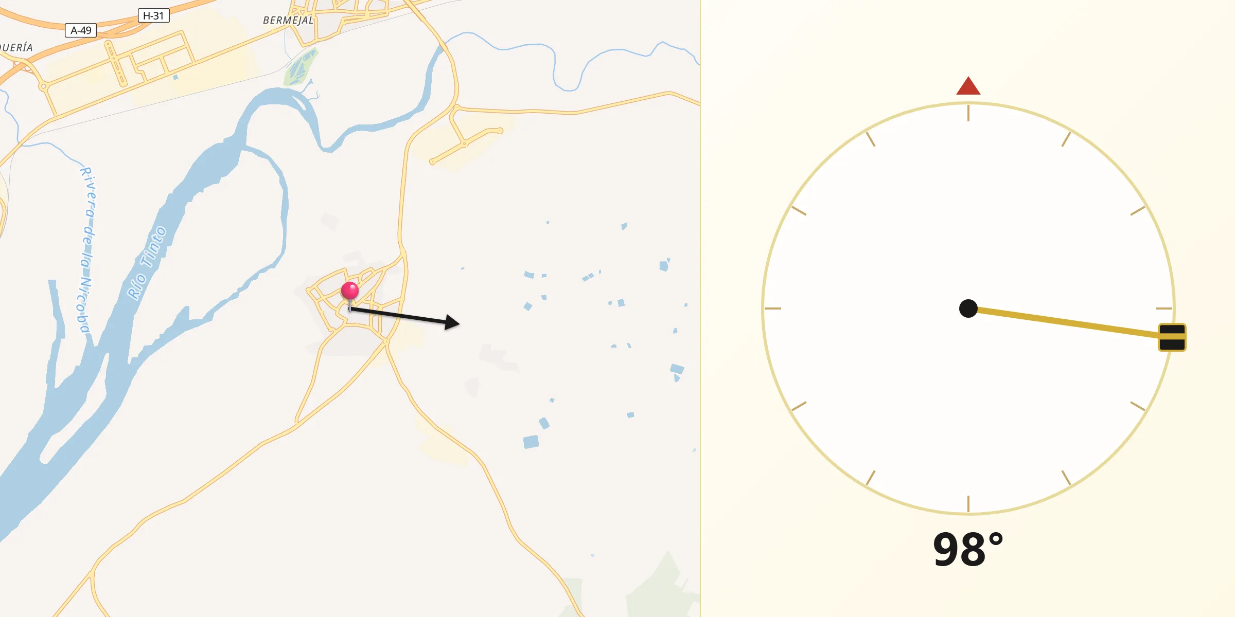 Dirección de la Qibla desde Moguer