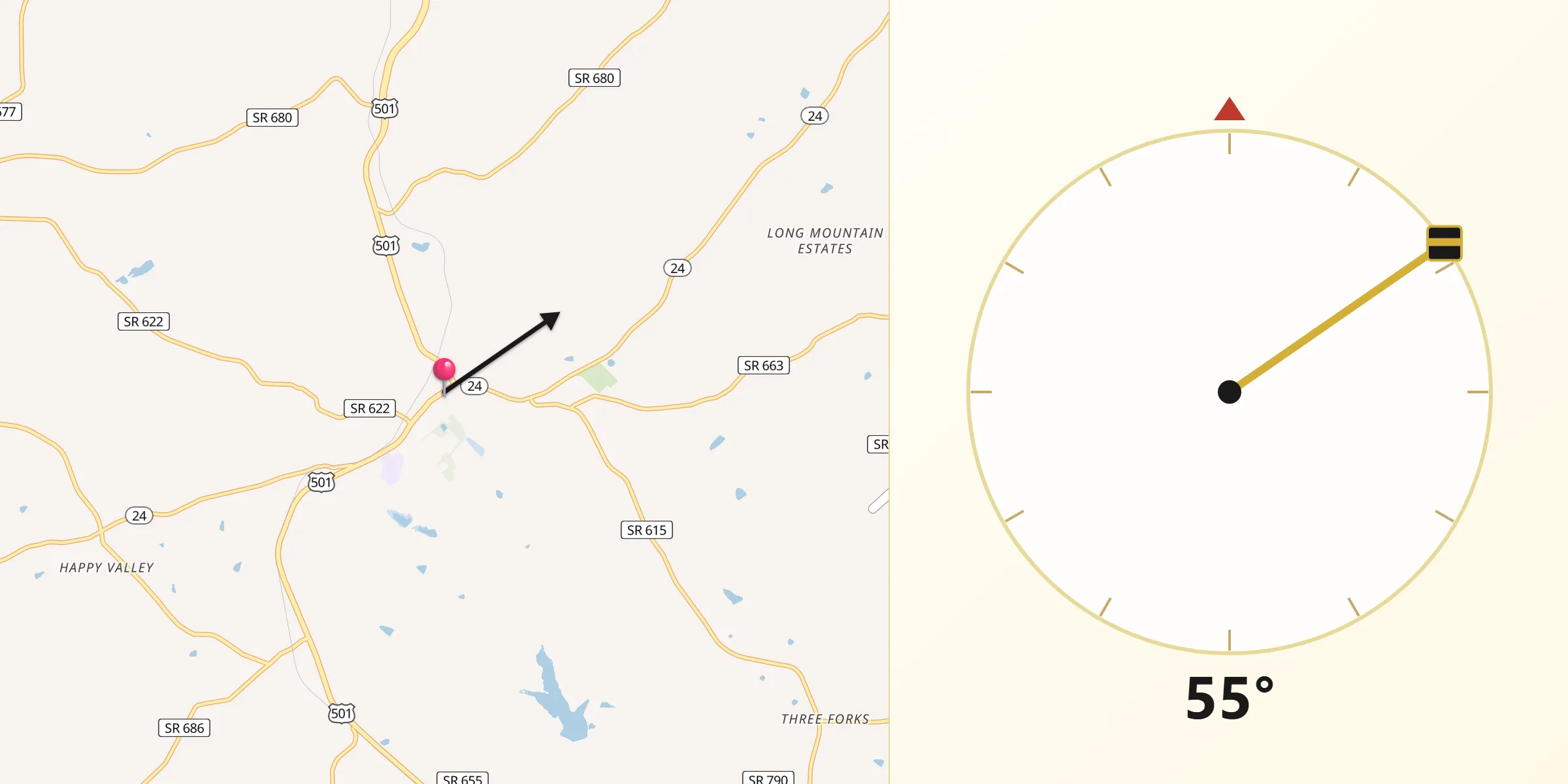 Qibla Direction from Rustburg