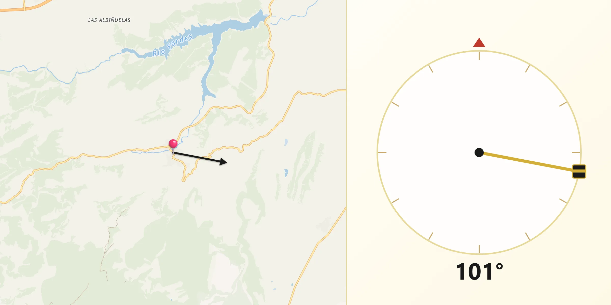 Dirección de la Qibla desde La Peza