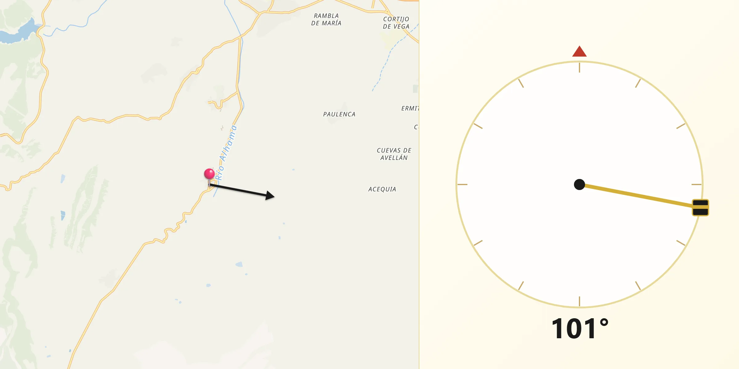 Dirección de la Qibla desde Beas de Guadix