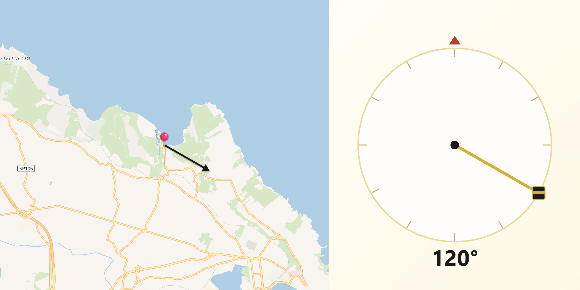 Direzione della Qibla da Brucoli