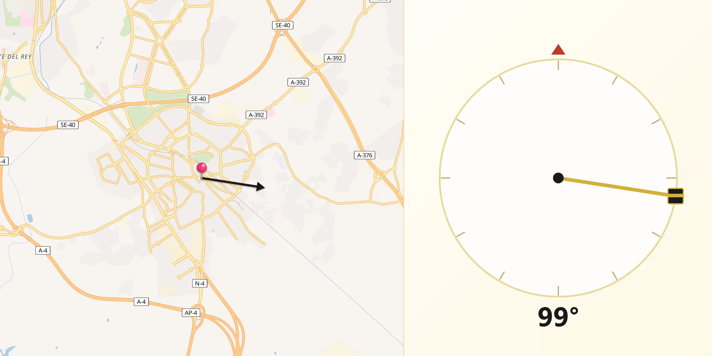 Direção da Qibla a partir de Dos Hermanas