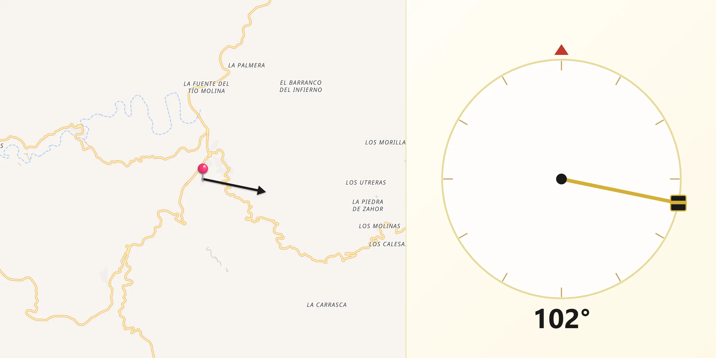 Dirección de la Qibla desde Albánchez
