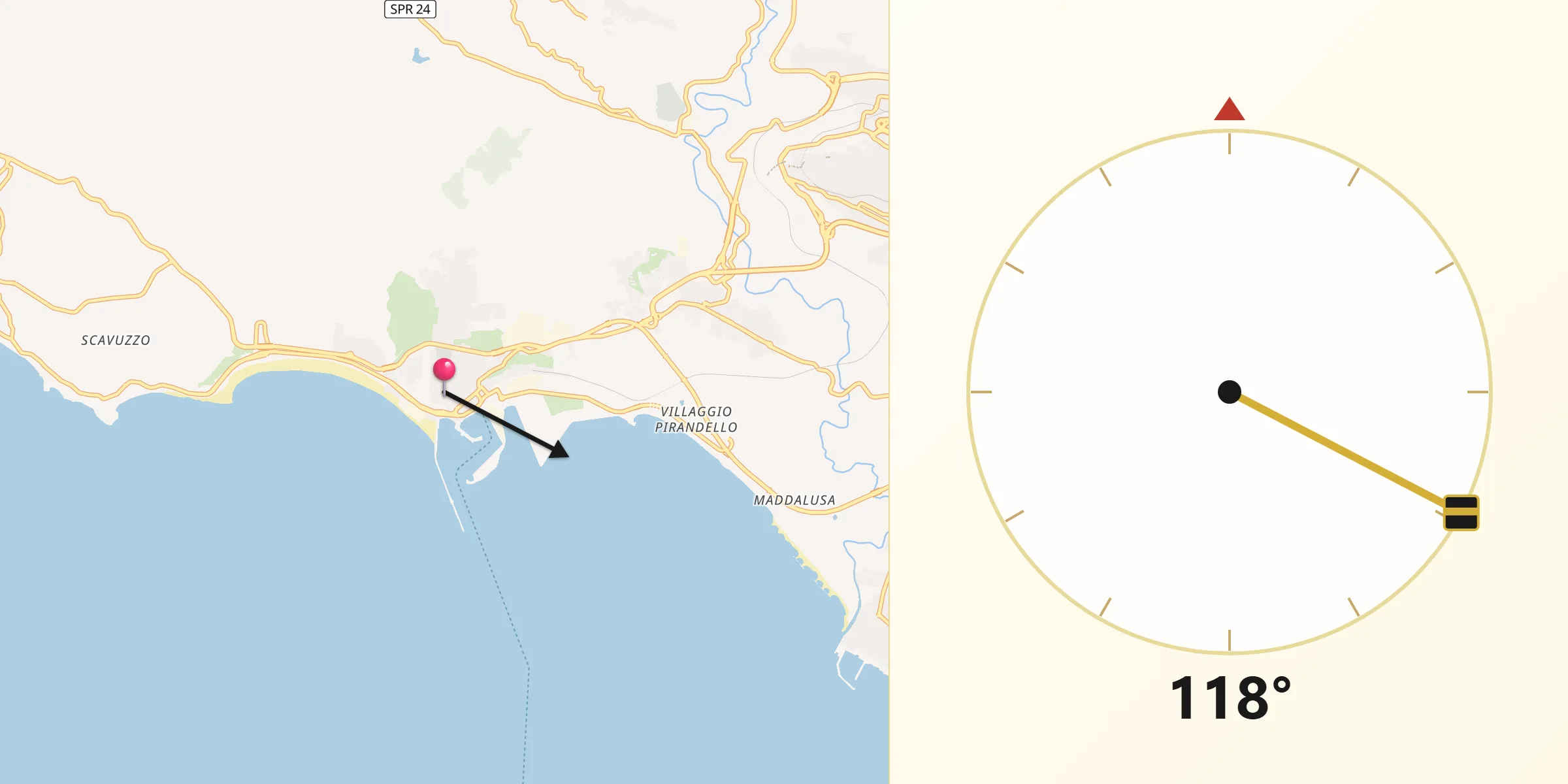 Direzione della Qibla da Porto Empedocle