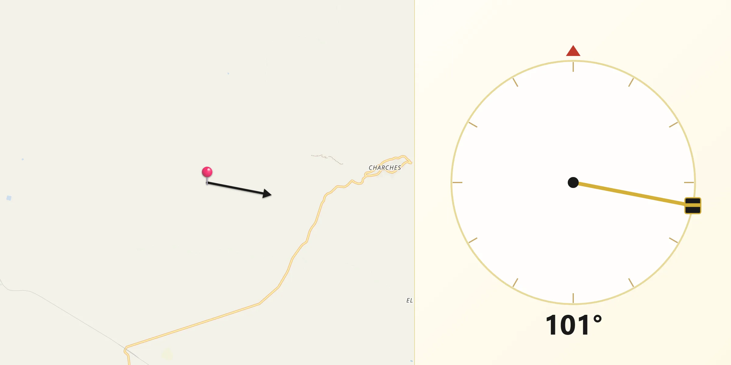 Dirección de la Qibla desde Valle del Zalabí