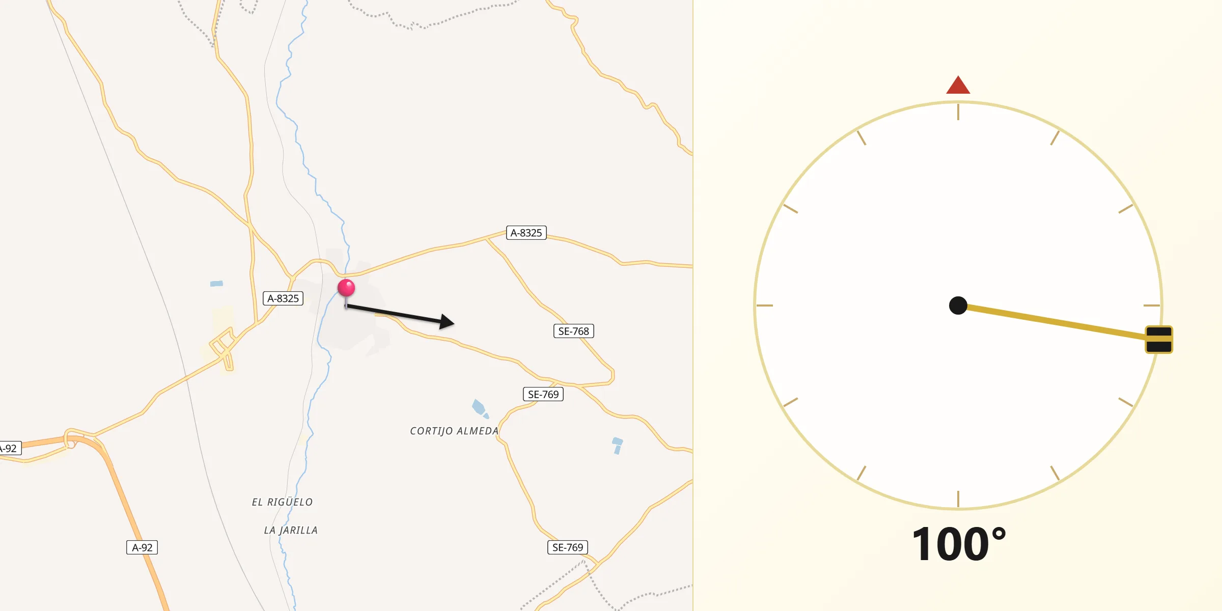 Dirección de la Qibla desde Casariche