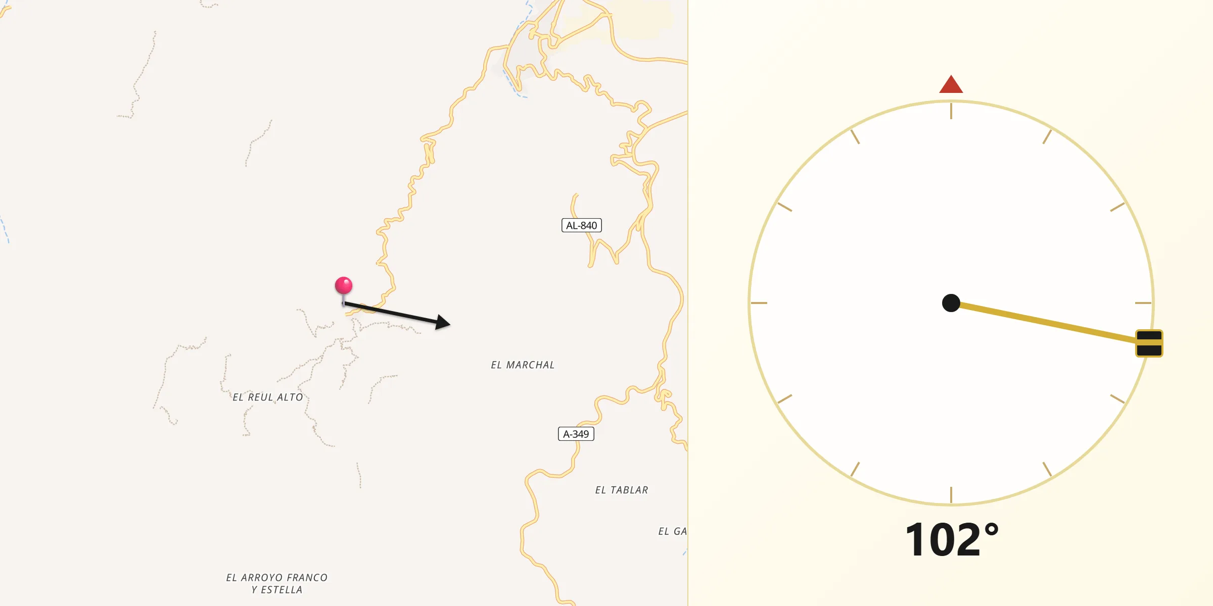 Dirección de la Qibla desde Laroya