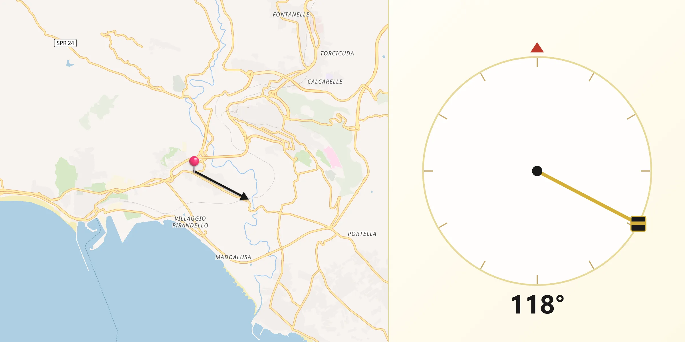 Direzione della Qibla da Villaseta
