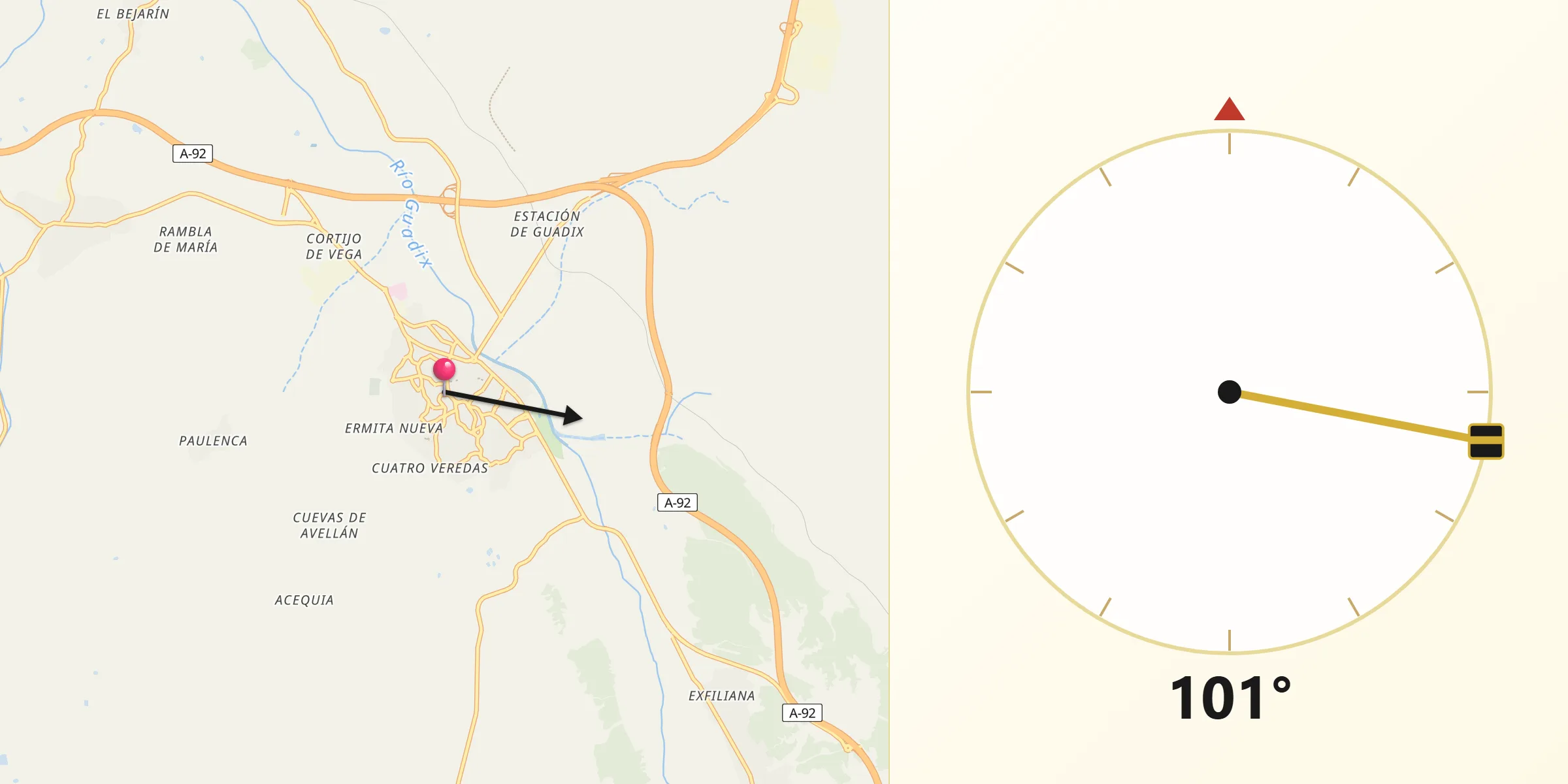 Dirección de la Qibla desde Guadix