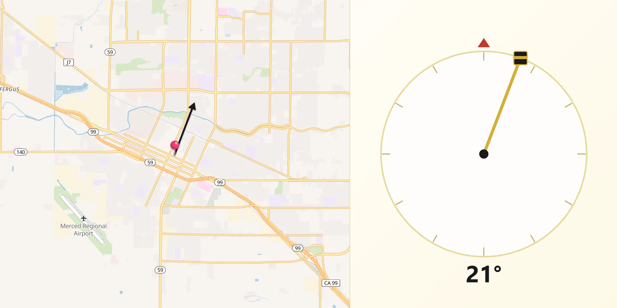Qibla Direction from Merced