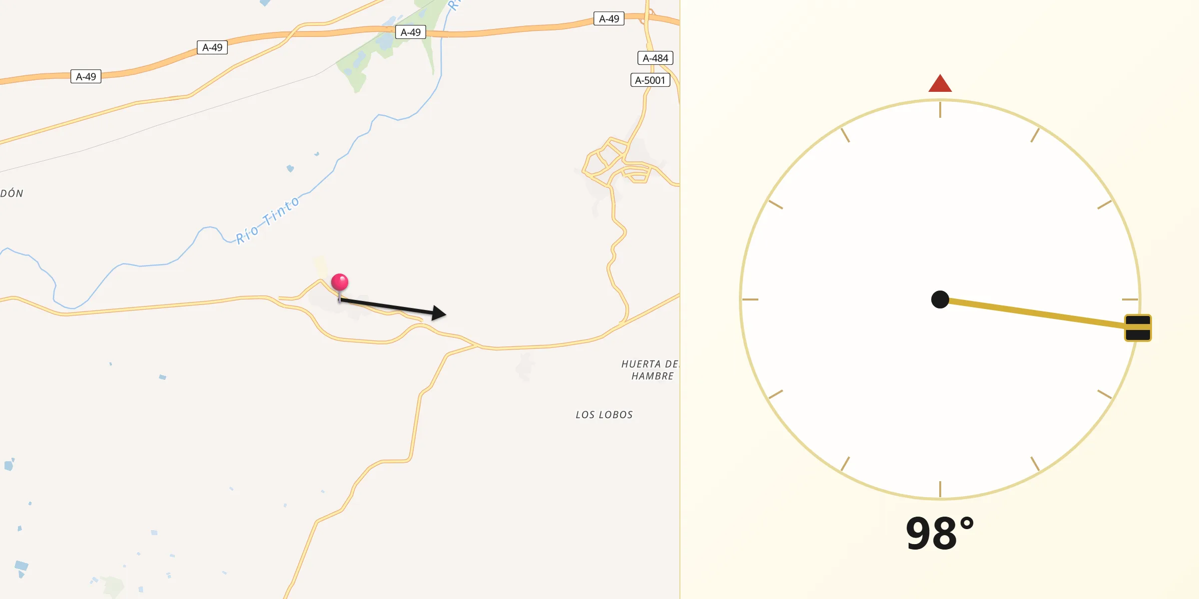 Dirección de la Qibla desde Lucena del Puerto