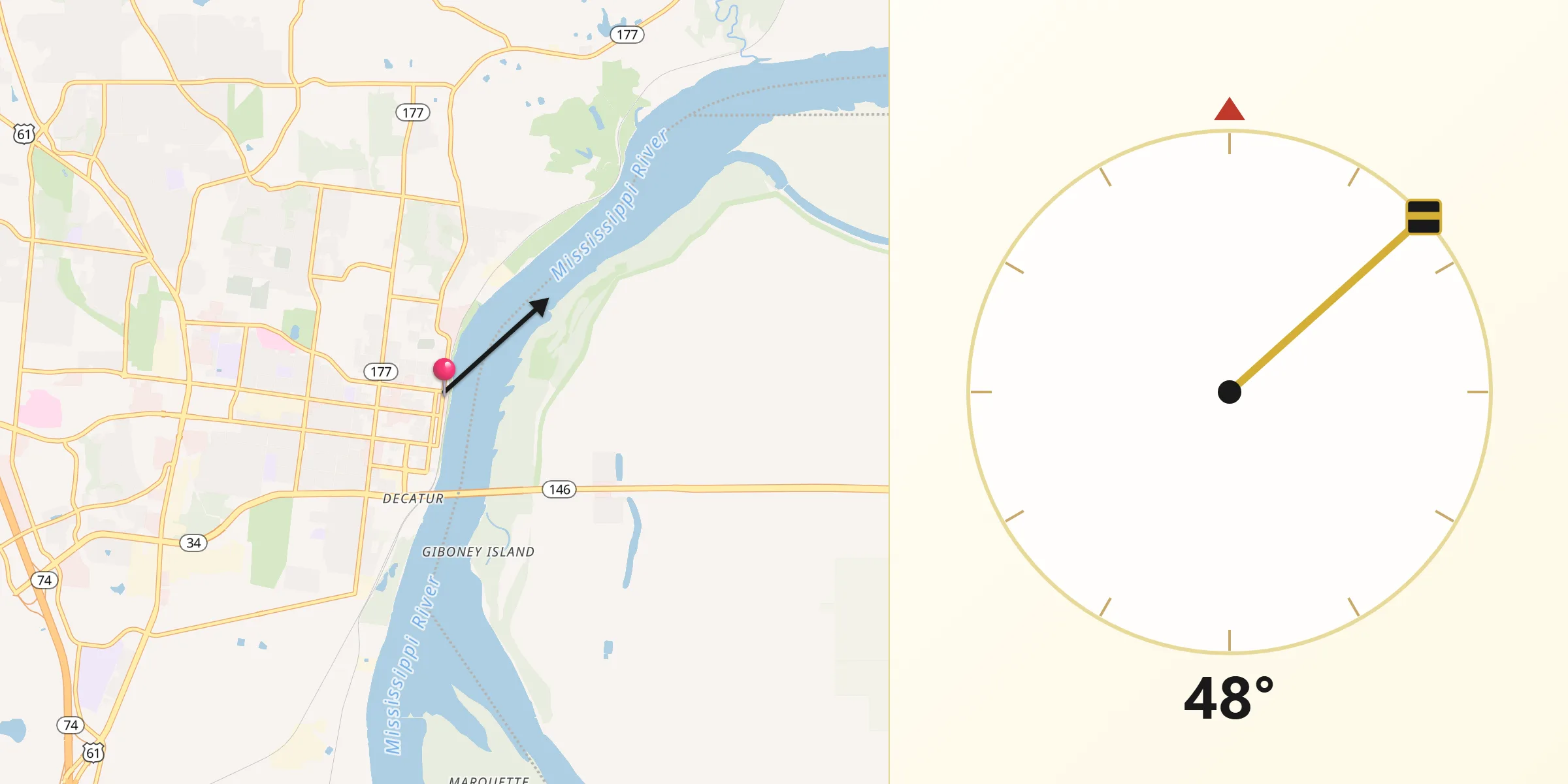 Qibla Direction from Cape Girardeau