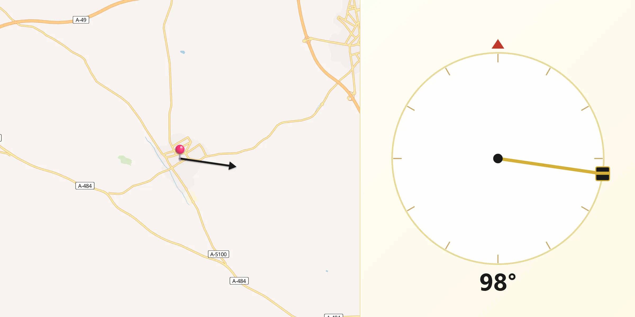 Dirección de la Qibla desde Rociana del Condado