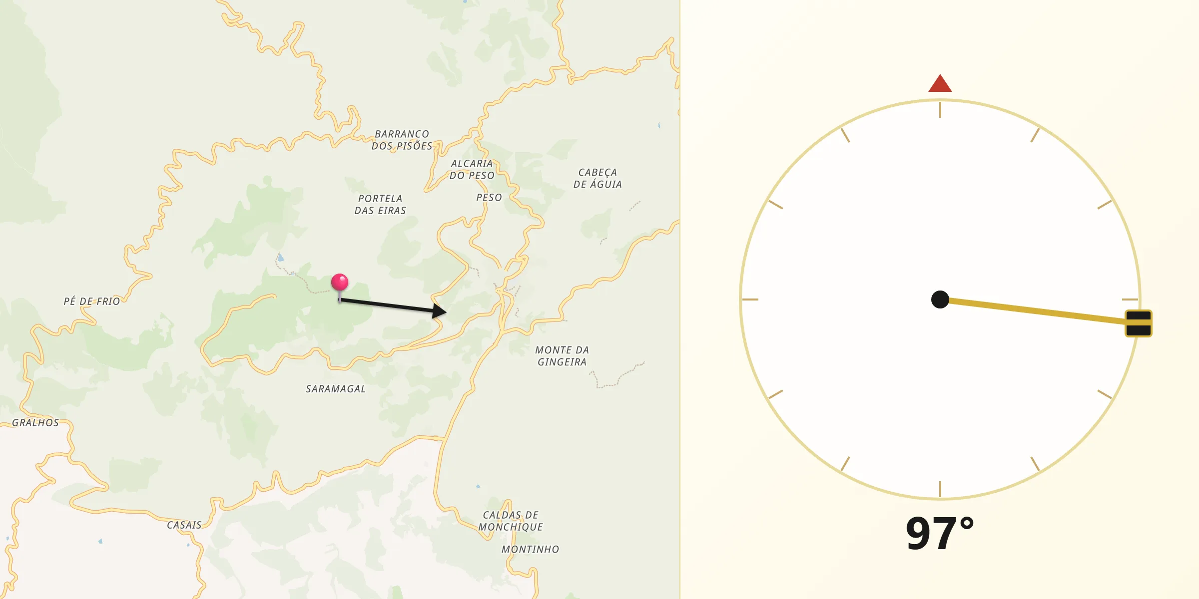 Direção da Qibla a partir de Monchique