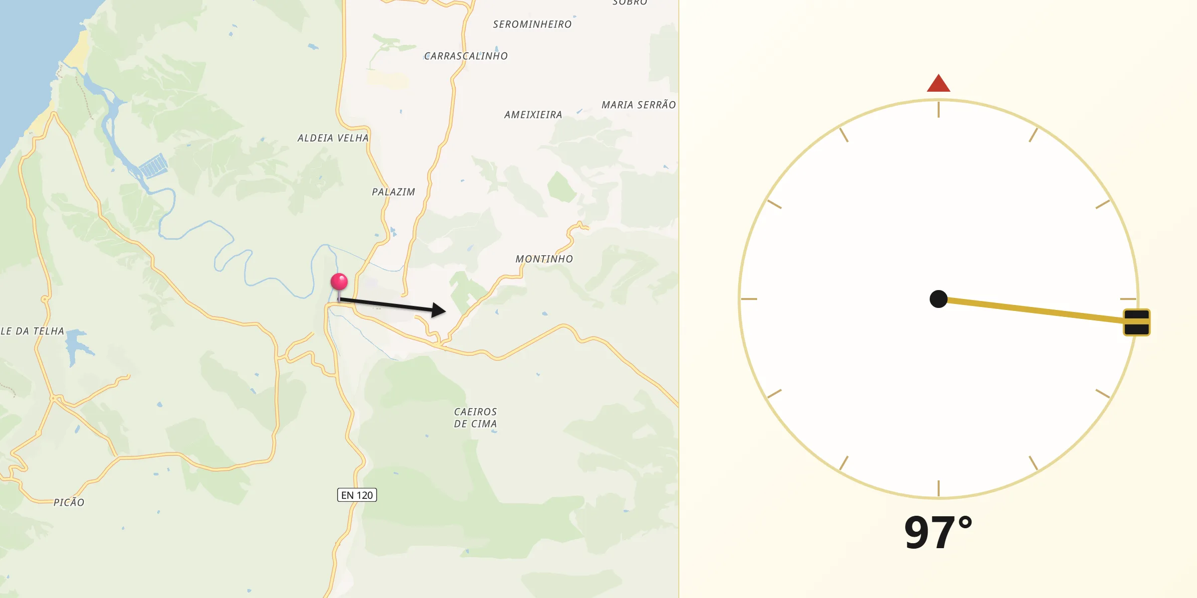 Direção da Qibla a partir de Aljezur