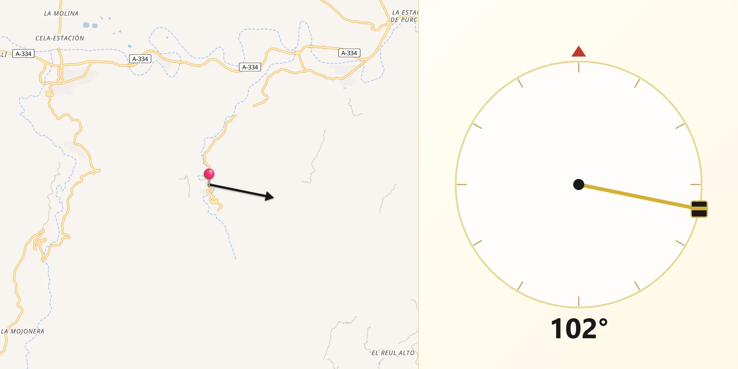 Dirección de la Qibla desde Sierro