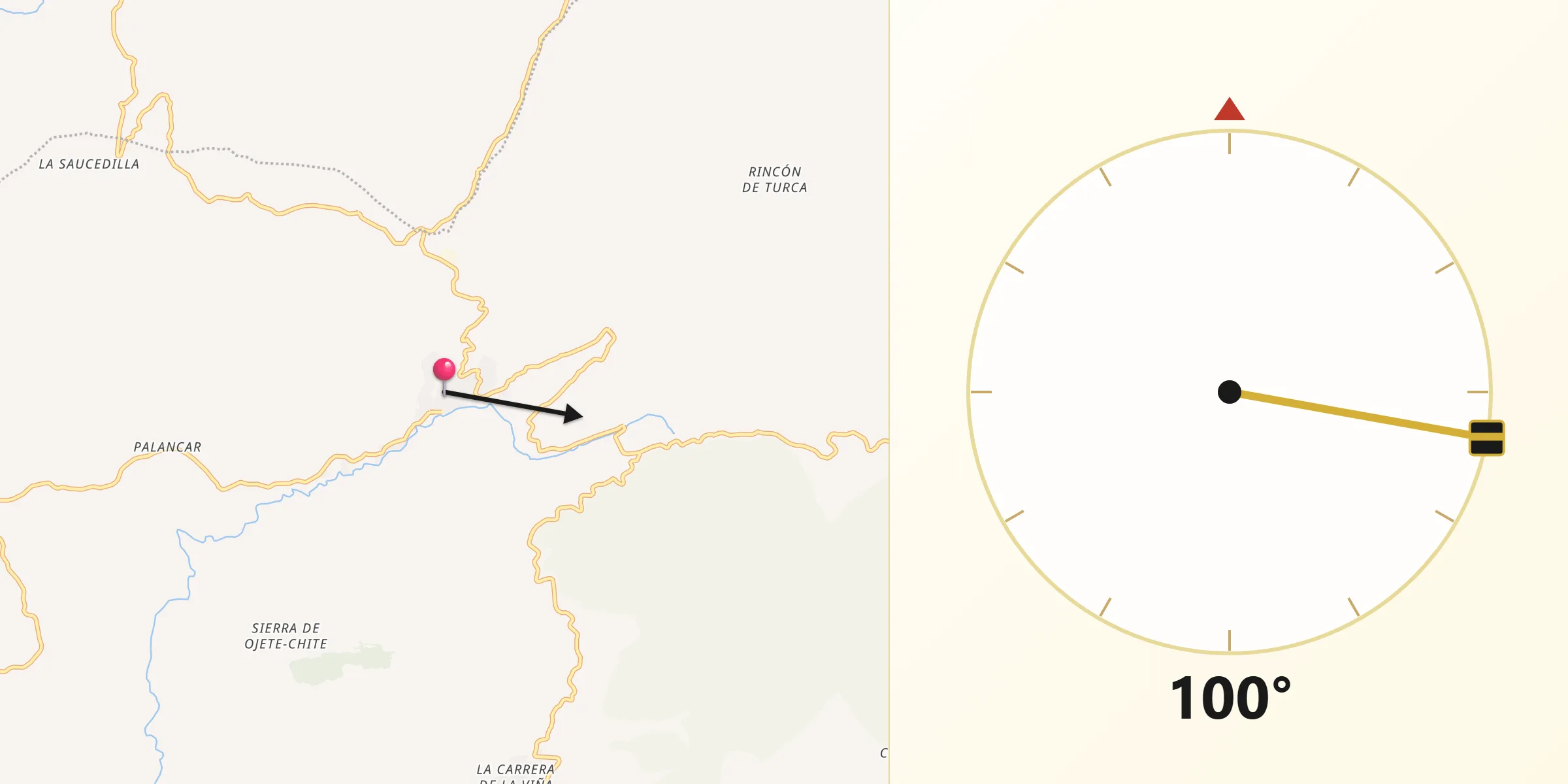 Dirección de la Qibla desde Algarinejo