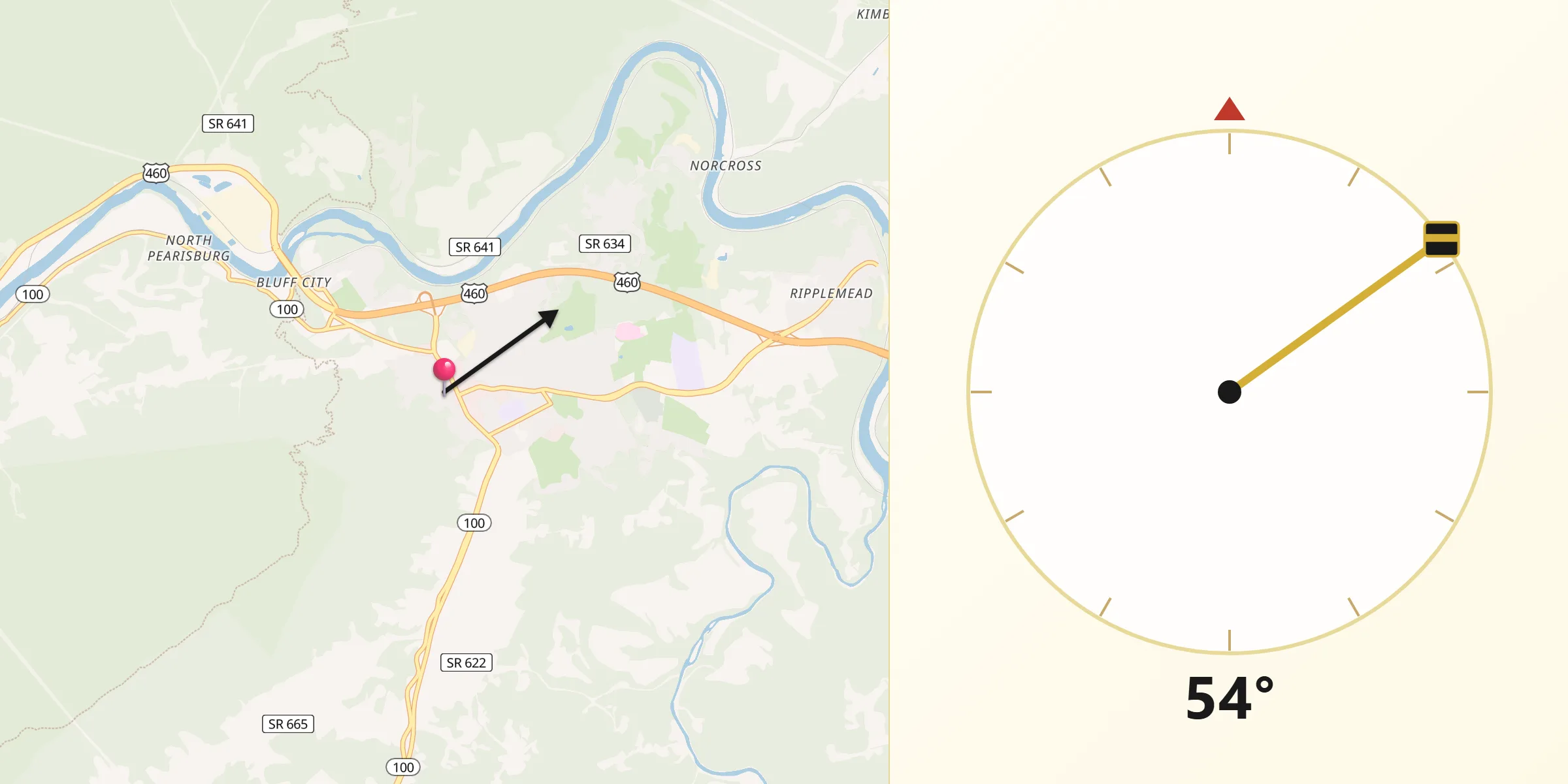 Qibla Direction from Pearisburg